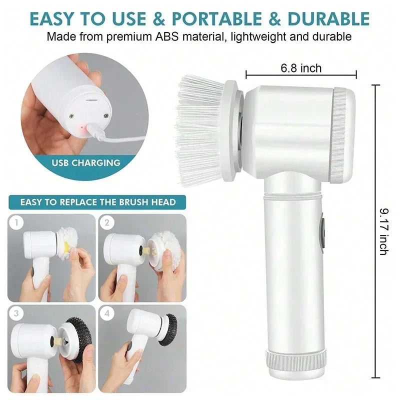 Spinova Electric Spin Scrubber, Bathroom Cordless Cleaning Brush Power Scrubber with 5 Replaceable Brush Heads, Electric Cleaning Brush