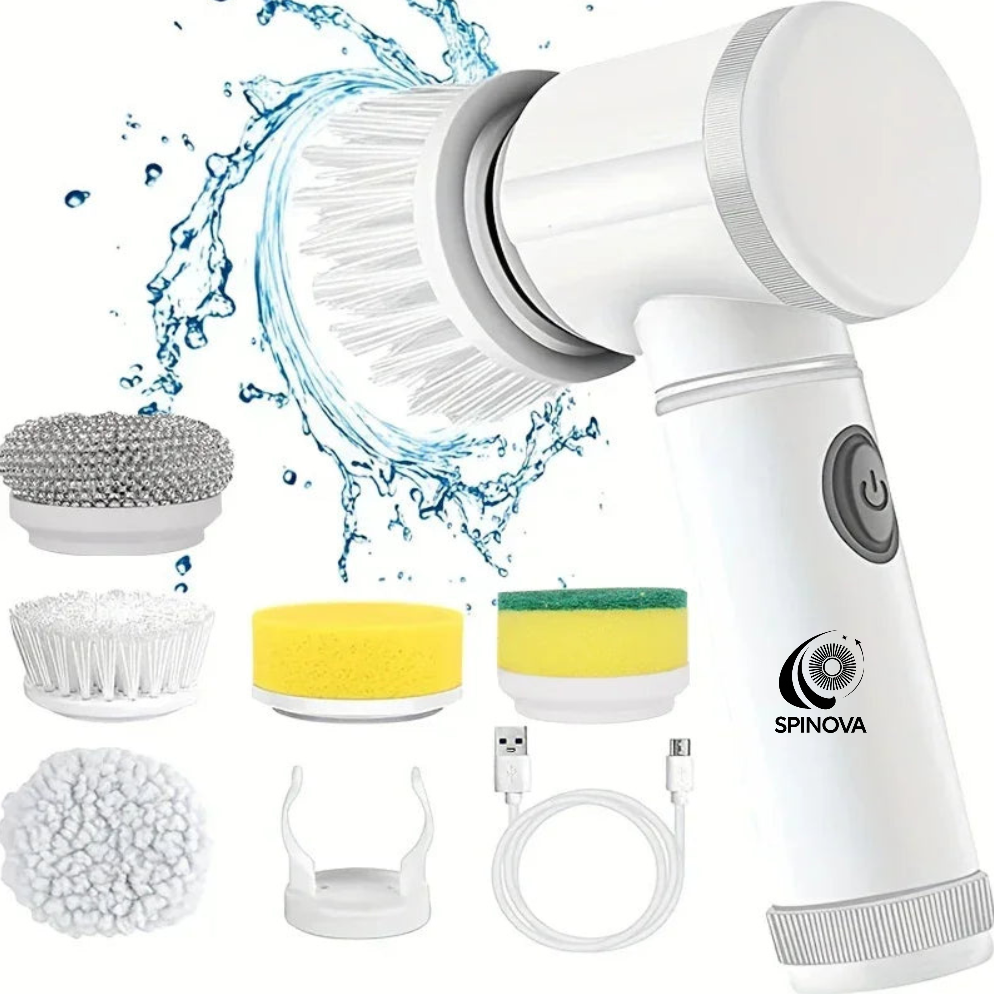 Spinova Electric Spin Scrubber, Bathroom Cordless Cleaning Brush Power Scrubber with 5 Replaceable Brush Heads, Electric Cleaning Brush